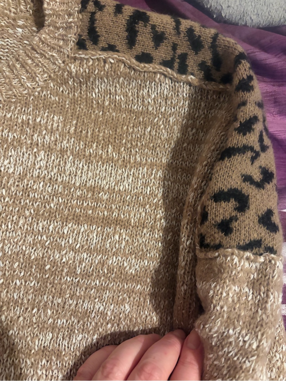 Maurices Tan Knit Sweater with Black Leopard Accent
